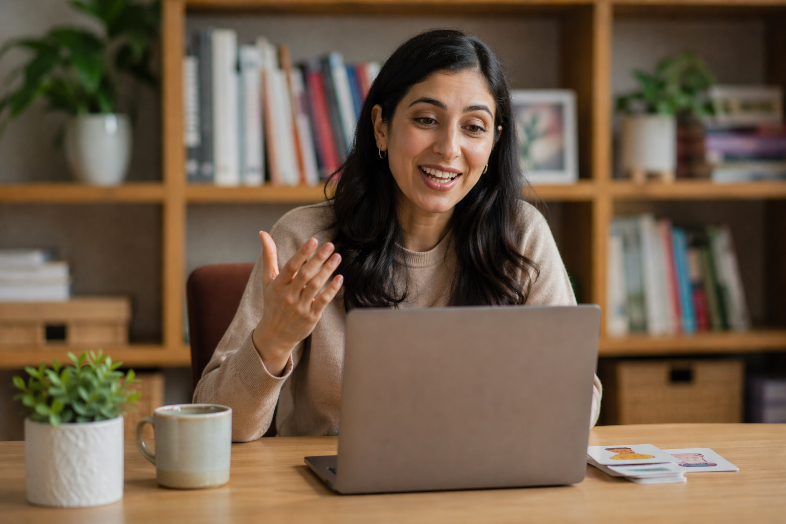 A therapist running a flexible, home-based session that fits around a family’s plan